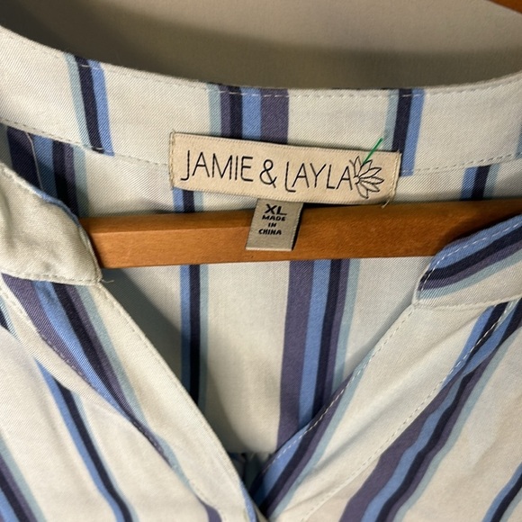 Women’s Jamie & Layla Blue Striped Shirt Dress Button Front Belted Size XL - Picture 5 of 7